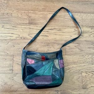 Vintage vegan leather + suede patchwork handbag purse